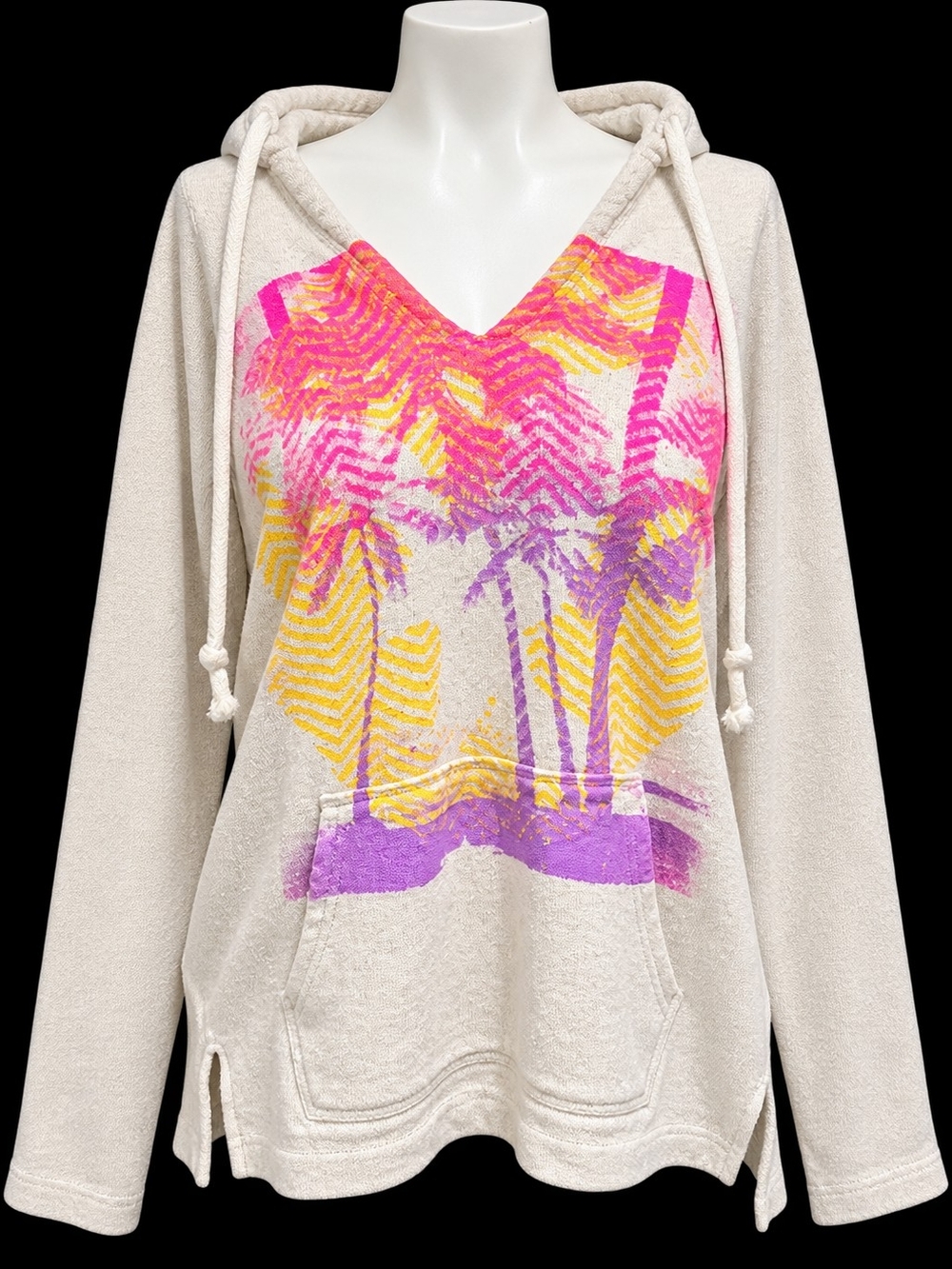 American Eagle Outfitters Neon Tropical Graphic Hoodie L 80% Cotton